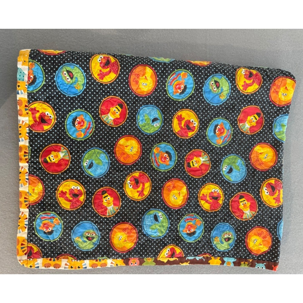 Vtg Style Sesame Street Elmo Quilt Reversible Jungle Animal Patchwork Blanket - Picture 7 of 8